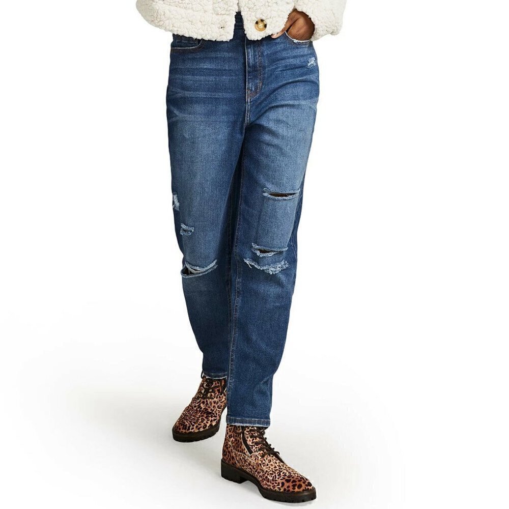 𝅺JR107 Vanilla Star Juniors' High-Rise Destructed Mom Jeans Size 9 / 27 x 27